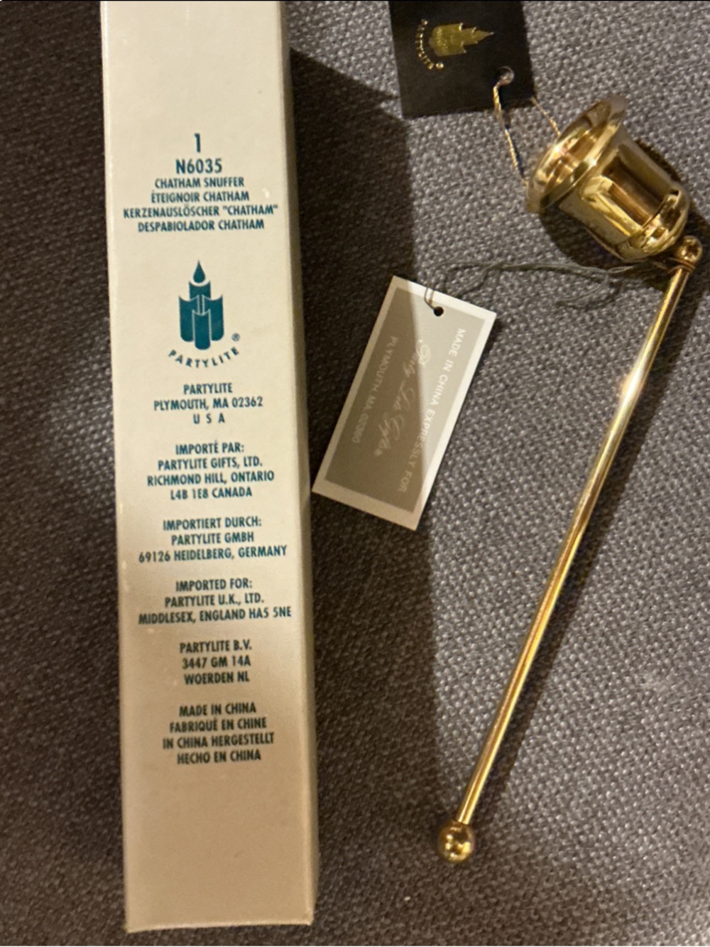 PartyLite Gold Candle Snuffer with Long Handle and Bell Head